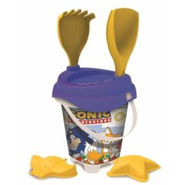 Cubo playa castillo sonic con cedazo, pala,rastrillo, moldes.18 cm Precio: 5.50000055. SKU: B16FQW2B5H