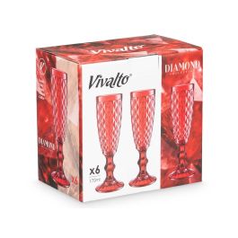 Vivalto Copa Cava Diamante Roja 170 ml – Elegante Copa de Vidrio para Cava, Medidas 7x20x7 cm (Set de 24)