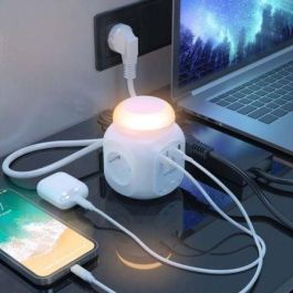 Aisens Regleta de Enchufes Sobremesa con 4 Tomas, USB-C 20W PD3.0, 2 USB-A 18W QC3.0, Luz Nocturna, 1.8m, Blanco