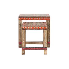 Mesita Auxiliar Indio DKD Home Decor Natural Multicolor 28.5 x 46 x 45 cm Set de 2