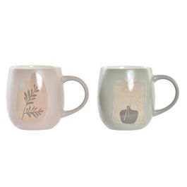 Mug Scandi DKD Home Decor Verde Menta Beige 9 x 10 x 13 cm (12 Unidades)