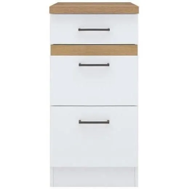 Junona Mueble Bajo de Cocina 40 cm 3 Cajones + Encimera JUNONAMB3T40BL Blanco Brillo