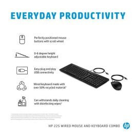 HP 225 Conjunto de Teclado y Ratón con Cable, Periféricos de Escritorio con Distribución UK, Comodidad y Productividad