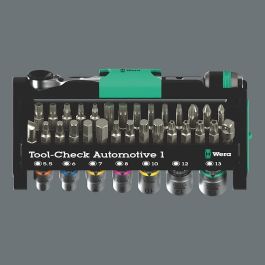 Wera Tool-Check Automotive 1 - Juego de Herramientas 38 piezas, Negro/Verde/Acero Inoxidable con Funda