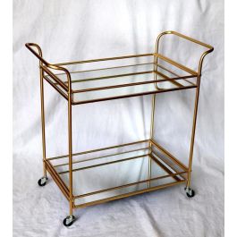 DKD Home Decor Camarera Glam Mesa Auxiliar Carro Bar de Metal y Espejo, Dorada, 2 Estanterías, Doble Cara, 76x40x76 cm