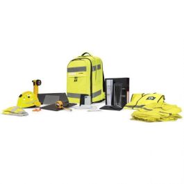 Dicota Mochila Hi-Vis 32-38L Ampliable Amarilla Seguridad Trabajo Exterior EN ISO 20471 TPU 600D rPET Impermeable