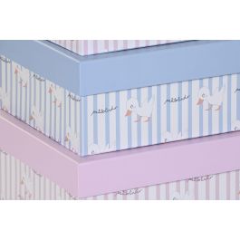 DKD Home Decor Caja Baby Patitos Rosa y Azul, Set de 10, de Cartón, Colección Patito lindo 23, 33.5x43.5x15.5 cm