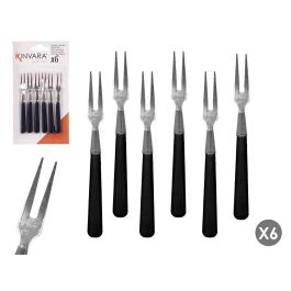 Set 6 Tenedores Aperitivos Kinvara 9.5x17x1 cm, Negro/Metal, PP y Acero (24 Unidades)