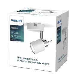 Philips Foco Lámpara Meranti GU10 de 1 elemento, de metal, blanco, cabezal ajustable, IP20, bombilla no incluida, 8x15,5x8 cm Philips Foco Lámpara Meranti GU10 de 1 elemento, de metal, blanco, cabezal ajustable, IP20, bombilla no incluida, 8x15,5x8 cm