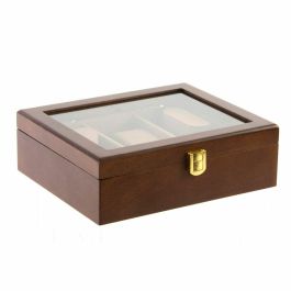 DKD Home Decor Relojero para 3 Relojes Marrón de MDF y Terciopelo con Tapa de Cristal 18x8x22 cm