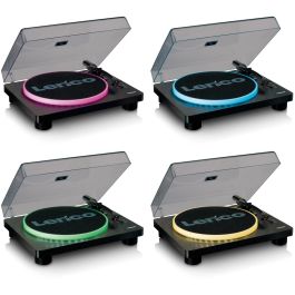 Lenco LS-50LED LS-50LEDBK Tocadiscos de Tracción por Correa Manual Negro con Altavoces y Preamplificador, 33/45/78 RPM