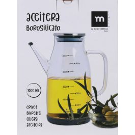 Aceitera de vidrio borosilicato con tapón de acero inoxidable 1000 ml - La Mediterranea (12 Unidades) Aceitera de vidrio borosilicato con tapón de acero inoxidable 1000 ml - La Mediterranea (12 Unidades)