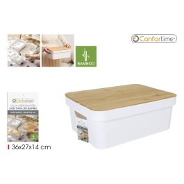 Confortime Caja Ordenación Multiusos Plástico Tapa Bambú Medidas 36x27x14 cm