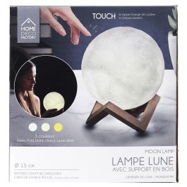 Home Deco Factory Lámpara Luna 3D Táctil Recargable 3 Colores con Soporte de Madera 15cm