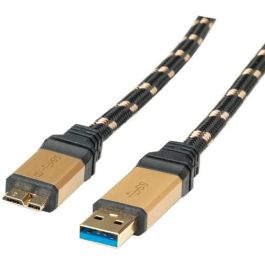 ROLINE 11.02.8879 Cable USB A a Micro-USB B, USB 3.2 Gen 1, 2 m, Negro/Oro