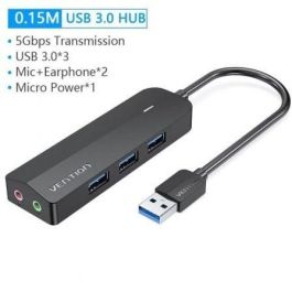 Vention CHIBB - Hub USB 3.0 y Tarjeta de Sonido Externa Estéreo 2 en 1 con 3 Puertos USB y MicroUSB PD Vention CHIBB - Hub USB 3.0 y Tarjeta de Sonido Externa Estéreo 2 en 1 con 3 Puertos USB y MicroUSB PD