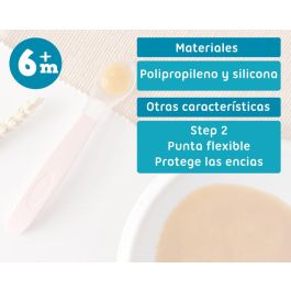 KioKids Step 2 Cuchara de Silicona Rosa Claro para Bebé +4 meses - Ideal Primer Contacto con Comida