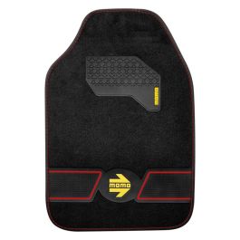 Momo LCM4FUBR Set Alfombras Fun Blk-Red 4 Piezas Negra con Logo Amarillo y Costuras Rojas