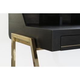 DKD Home Decor Escritorio Home Office Negro Dorado con 2 Cajones y 1 Estantería de Madera Mango y Metal 70x93.5x119 cm