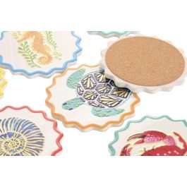 DKD Home Decor Posavasos Mediterraneo Blanco Multicolor Dolomita Corcho 72 Unidades 10.8 x 0.7 x 10.8 cm