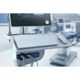 Cherry AK-C8112 Teclado médico con cable USB, QWERTZ alemán, blanco, diseño ergonómico y resistente al agua, completo (100%)