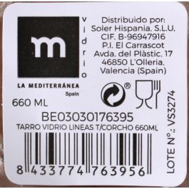 Tarro de vidrio con líneas y tapón de corcho 660 ml - La Mediterranea (24 Unidades) Tarro de vidrio con líneas y tapón de corcho 660 ml - La Mediterranea (24 Unidades)