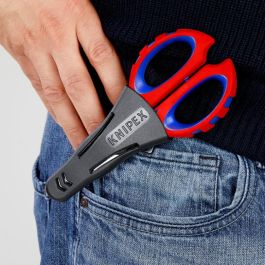 Knipex 95 05 10 SB Tijera de Electricista con Crimpado, Acero Inoxidable, Mango Plástico Azul/Rojo, 190mm