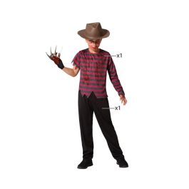 Disfraz Asesino Pesadillas Infantil 7-9 Años Halloween - Camiseta Rayas Verde y Roja, Pantalón Negro