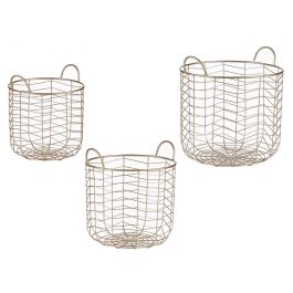 Set 3 Cestos Metálicos Redondos Champagne con Asas Giftdecor - 40x40x42.5 cm, 35x35x38.5 cm, 30x30x35 cm Precio: 42.58999987. SKU: S3609028