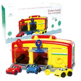 Tachan Garaje con 3 Coches Deportivos de Goma, 3 Puertas y 3 Llaves de Colores (Rojo, Amarillo, Azul) para Bebés +12 meses