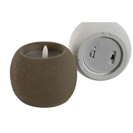 DKD Home Decor Vela LED Decorativa Estilo Urban Blanco Marrón de Cera y Cemento, Medidas 9.5 x 9.5 x 9.5 cm (Pack 2 Unidades)