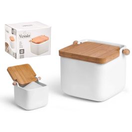 Vessia Salero Cerámica Blanco Tapa Bambú 14,5x11x11,5 cm 800 ml (Set de 6) Precio: 48.89000039. SKU: B183WTS39G
