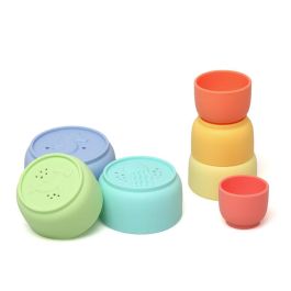 KioKids Set 7 Cubos Apilables de Silicona para Baño Bebé +5 Meses - Juguete Sensorial Multicolores