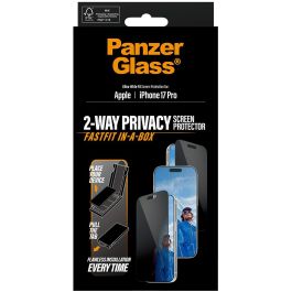 PanzerGlass Protector de Pantalla Privacidad para iPhone 17 Pro | Vidrio Templado Anti-Rayones y Golpes | Ultra-Wide Fit FAST-FIT IN-A-BOX