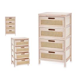 Cajonera de Rattan 4 Cajones Ancha Giftdecor 40x70x29 cm, Madera y Plástico, Color Natural