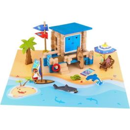 Día en la Playa 120 Piezas - JEUJURA - Juego de Construcción en Madera Natural, Tapete y Accesorios Incluidos, 32x27x11 cm