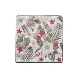 DKD Home Decor Funda Cojín Decorativa Tropical Verde Rosa de Poliéster 50x50 cm con Cremallera Oculta para Salón o Dormitorio