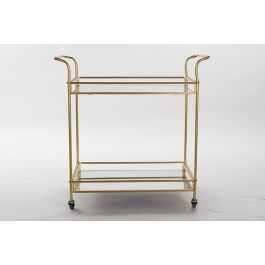 DKD Home Decor Camarera Glam Mesa Auxiliar Carro Bar de Metal y Espejo, Dorada, 2 Estanterías, Doble Cara, 76x40x76 cm