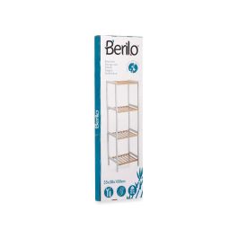 Berilo Estantería Cuadrada 4 Estantes de Bambú y Madera, Color Blanco y Natural, 100.2 cm Alto x 35.2 cm Ancho x 30.2 cm Fondo