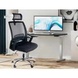 Q-connect Silla de Dirección Ergonómica con Respaldo Alto y Reposacabezas Ajustable, Base Metálica, Color Negro