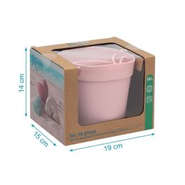Kiokids Set de Juego de Playa 100% Silicona Rosa 5 Piezas (Cubo, Pala, 3 Figuras) | Suave, Seguro, Ecológico | +18 Meses