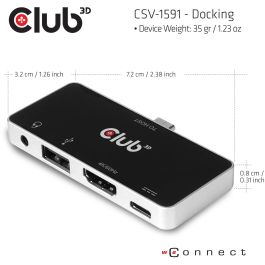 Club3D USB-C 4en1 Hub: HDMI, USB, USB-C, Audio 4K 60Hz, Carga PD 100W
