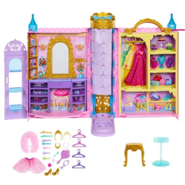 Mattel Armario Portatil Hxc20 Disney Princess Listo para el Baile para Muñecas con Accesorios y Vestidor