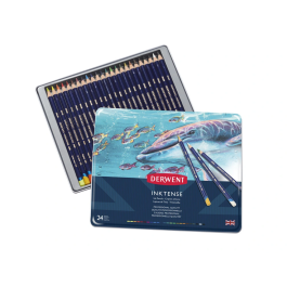 Derwent Lápices Inktense Caja Metálica 24 Unidades Colores Surtidos, Lápices de Acuarela, Alta Pigmentación, Permanentes