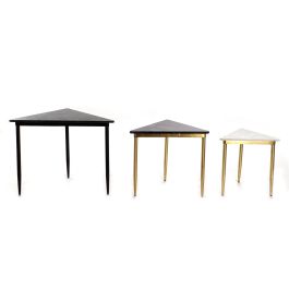 DKD Home Decor Mesita Auxiliar Moderno Set de 3 de Mármol y Metal Desmontable Blanco Negro 46.5 x 53 x 68 cm