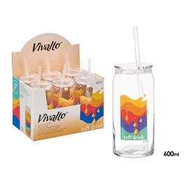 Vivalto Vaso con Tapa y Pajita de Cristal Soft Drink, 600 ml, Transparente, Vidrio y Plástico PP/PS, 7.6x17x7.6 cm (24 cm con pajita) (Set de 24) Precio: 35.50000003. SKU: B17M3C8R4R