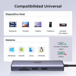 UGREEN UG60515 Base para Portátil y Replicador de Puertos USB-C, HDMI 4K 60Hz, USB 3.0, Ethernet Gigabit, Power Delivery 100W Gris