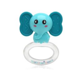 KioKids Mordedor Sonajero Elefante de Silicona para Bebés +3 Meses | Alivio Dentición Encías - Estimula Tacto, Vista, Oído | Azul