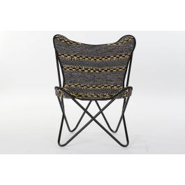 DKD Home Decor Sillón Indio Negro Blanco 65 x 90 x 74 cm Algodón Hierro