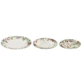 DKD Home Decor Vajilla Navidad Tradicional Porcelana Acebo Verde Blanco Rojo Set 18 Piezas